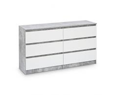 Galdem Kommode mit 6 Schubladen 140cm Sideboard Mehrzweckschrank Anrichte Diele Flur Esszimmer Wohnzimmer Beton Weiß