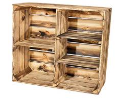 4er Set geflammte Kiste für Schuh- und Bücherregal - neue Obstkisten Holzkisten Apfelkisten Weinkisten Dekokisten mit Zwischenbrett - schönes Obstkistenregal mit flammbierter Optik 50x40x30cm