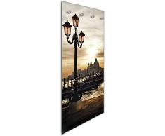 Wallario Wandgarderobe aus Glas in Größe 50 x 125 cm in Premium-Qualität, Motiv: Venedig - Lagune bei Sonnenuntergang | 7 Kleiderhaken zum Aufhängen von Jacken