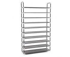 SONGMICS Schuhregal mit 10 Ebenen, Schuhaufbewahrung, Organizer, für bis zu 50 Paar Schuhe, für Wohnzimmer, Ankleidezimmer und Flur, Vliesstoff, 100 x 29 x 175 cm, schwarz LSR10H