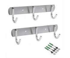 Newness Hakenleiste mit 3 Haken Kleiderhaken, Garderobenhaken Wandhaken 6 Haken, Edelstahl Garderobenleiste Wandhaken, Wandgarderobe für Küche Badezimmer (2 Stück)