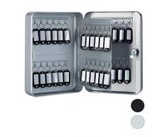 Relaxdays Schlüsselkasten Metall, abschließbar, 48 Haken, Schlüsselschrank inkl. Schlüsselanhänger, 25x18x7,5cm, grau, Schlüssel