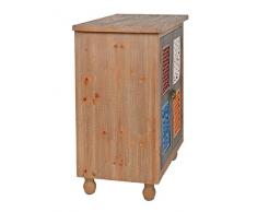 ts-ideen Kommode Schrank Regal Flur Diele Bad Küche Kinderzimmer Wohnzimmer Schlafzimmer Vintage Antik Shabby Design Used Style Braun Zwei Türen mit Buntem Muster