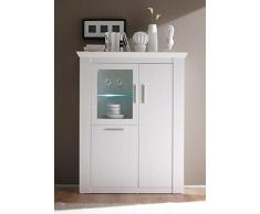 Vitrine mit Stauraum David - in Pinie Weiss Nachbildung 115x145x35cm, Vitrine, Kommode, Schrank, Wohnzimmerschrank, Wohnzimmer, Flur, Diele, Küche, Schlafzimmer Size ohne Beleuchtung