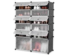 Homfa Schuhregal Schuhschrank Regalsystem Kunststoff 6 Ebenen DIY Schrank 91x36x125cm