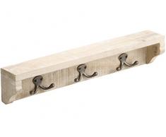 Metafranc Vintage-Hakenleiste 455 x 90 mm - Mangoholz - 3 Doppelhaken - Vintage-Stil - Used-Look / Garderobenleiste / Wand-Garderobe / Wandhaken / Kleiderhaken / Handtuchhaken / 261867
