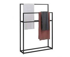 WING Handtuchständer freistehend Metall, handtuchhalter Bad stehend schwarz, Baden Handtuchständer mit 3 Handtuchstangen, Badaccessoire und Kleiderbutler,85×20×110cm(L×W×H)