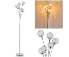 Stehlampe Kitee, moderne Stehleuchte aus Metall in Chrom/Nickel-matt, Leuchtenköpfen aus Drahtgefelcht, 6-flammig, 6 x G9-Fassung, max. 28 Watt, mit Schalter am Gehäuse, geeignet für LED Leuchtmittel