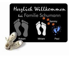 Fußmatte Füße | Pfoten mit Vornamen & Familien - Namen schwarz | Geschenk | Hund | Katze | Umzug | personalisiert | Fußabdruck