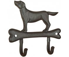 Wandgarderobe Hakenleiste Hund auf Knochen 2 Haken Gusseisen braun- antik