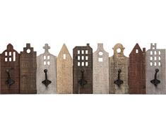 Kare Design Garderobe Terrace, Garderobenleiste mit 5 Garderobenhaken aus Stahl, Wandgarderobe aus Holz, Wandpaneel, Braun (H/B/T) 26x82x7,5cm