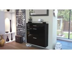 Hängender Schuhkipper Schuhschrank Malea, Korpus in Schwarz matt / Front in Schwarz Hochglanz