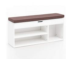 FineBuy Schuhbank FB12019 mit Sitzfläche Garderoben-Bank Holz 104x51x32 cm Weiß | Holzbank klein gepolstert | Sitzbank schmal Flur mit Stauraum | Truhenbank Schuhtruhe Flurmöbel