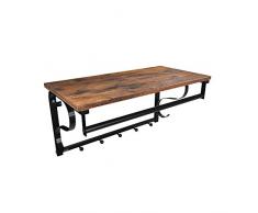 VASAGLE Wandgarderobe Wandregal mit 5 Haken und Ablage, im Industrie-Design, Hakenleiste mit Hängestange, für Flur, Schlafzimmer, Badezimmer und Wohnzimmer, Vintage, Schwarz LCR11BX