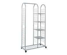 Haku Möbel Rollgarderobe - Stahlrohr alufarben lackiert - 4 Ablagen Höhe, 38 x 84 x 170 cm