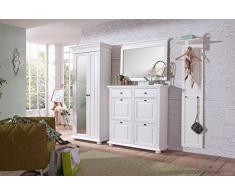 Landhaus Garderoben Set LEONA Astfichte massiv Naturweiß lasiert mit Dielenschrank Wandspiegel Wandgarderobe Mehrzweckschrank Set 2