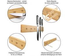 Amazy Magnetische Messerleiste mit Markierung für Messer + 15 Kreideetiketten – Praktische Magnetleiste aus massivem Bambusholz zur sicheren Aufbewahrung Ihrer Küchenmesser | Ohne Messer