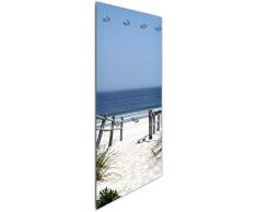 Wallario Wandgarderobe aus Glas in Größe 50 x 125 cm in Premium-Qualität, Motiv: Blick auf Strand | 7 Kleiderhaken zum Aufhängen von Jacken