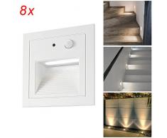 SUBOSI 8er LED Wandeinbaustrahler 3W Wandleuchte Treppen Stufenlicht Lampe Bewegungsmelder Boden Einbauleuchte Treppenleuchte Flurlampe 2800K Warmweiß
