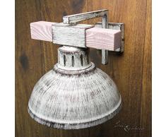 Geschmackvolle Wandleuchte in Shabby Weiß Holzfarben Vintage Stil inkl. 1x 12W E27 LED 230V Wandlampe aus Metall & Holz für Wohnzimmer Schlafzimmer Flur Lampen Leuchte innen Beleuchtung