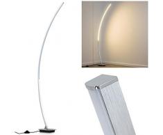 LED Designer Standlampe Nagu in Aluminium gebürstet, gebogene Stehleuchte mit Fußschalter und Kabel, halbrunde Zimmerlampe, Leselampe - fest eingebaute LEDs 1100 Lumen, 3000 Kelvin, 11 Watt