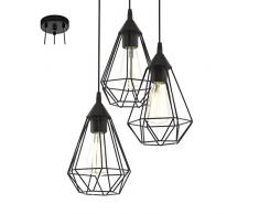 EGLO Pendelleuchte Tarbes schwarz Vintage, Hängelampe Esszimmer, Hängeleuchte 3-flammig, Retro Lampe im Industrial Design mit E27 Fassung, Pendellampe aus Stahl Ø 31 cm