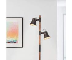 Rustikale Standleuchte, 2-flammig, 2x E27 max. 10 Watt, Metall/Holz, schwarz stahl/holz