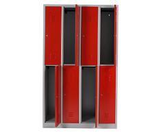 Kleiderspind 2x4 Abteile grau/rot Garderobenschrank Umkleideschrank Spint Spind