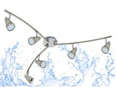 Trango 6-flammig IP44 LED Badleuchte I Bad Deckenleuchte TG1009-62 in matt-nickel I Flurlampe I WC Lampe I Deckenlampe I Deckenstrahler I Spots drehbare & schwenkbar incl. 6x 5 W LED Leuchtmittel