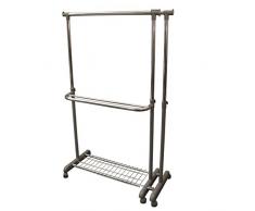 GERSO ausziehbarer Kleiderständer Teleskopgarderobe Garderobenständer mit Rollen Flohmarktständer Grau