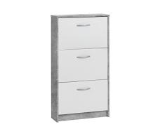 FMD Möbel 411-003 Step 3 Schuhkipper, Holz, beton / weiß, 58.5 x 17 x 104.5 cm