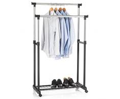 IDIMEX Garderobenwagen Grosso Kleiderständer Rollgarderobe Garderobenständer, mit Schuhablage, 2 Kleiderstangen, höhenverstellbar, Metallrohr verchromt, in schwarz