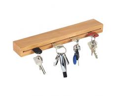 RICOO SH430, Schlüsselbrett aus Massiv-Holz, Eiche - LxBxH 30x5x3cm - Organizer mit Ablage-Fläche, Board für die Wand-Garderobe, Schlüssel-Leiste