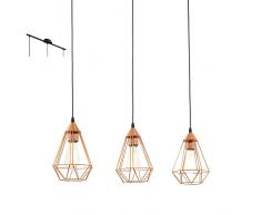 EGLO Pendellampe Tarbes, 3 flammige Vintage Pendelleuchte im Retro Look, Material: Stahl, Farbe: kupfer, schwarz, Fassung: E27