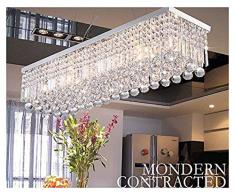 A1A9 Moderner Kristallleuchter, Klare K9 Kristall Tröpfchen Deckenleuchte Rechteckige Chrom Pendel Leuchte für Esszimmer Wohnzimmer Foyer Salon Küche