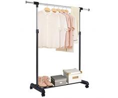 COSTWAY Kleiderständer auf Rollen, Kleiderstange mit Ablage, Garderobenwagen Höhenverstellbar, Kleiderwagen Stabil, Rollgarderobe Ausziehbar