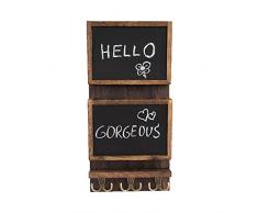 Comfify Rustikaler 2-Fach-Postsortierer für die Wand mit Kreidetafelfläche & 3 Doppel-Schlüsselhaken - Wandhalterung aus Holz - Wanddekor für den Eingangsbereich aus Paulownia-Holz - Braun