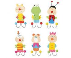 Inware 21211 - Doppel Garderobenhaken, 6er-Set, Tiermotive, Kleiderhaken