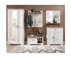Lomadox Landhaus Garderoben Set mit Kleiderschrank in Pinie weiß mit Artisan Eiche