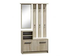 Mirjan24 Garderoben-Set Biel mit 6 Kleiderhaken, Spiegel, Schuhschrank, Farbauswahl, Wandgarderobe (Sonoma Eiche)