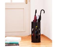 Relaxdays Regenschirmständer rund HBT 49,5 x 22,5 x 22,5 cm Metall Schirmständer mit Wasserauffangschale für Regenschirm, Gehstock oder Nordic Walking Stöcke aus Stahl mit schöner Ornamentik, schwarz