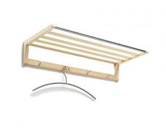 side by side Wandgarderobe Gaston, Hutablage und Kleiderhaken, fest montierbar, massive Esche / Edelstahl, ca. 14 x 72 x 30 cm