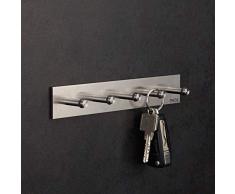 PHOS Edelstahl Design, SB5K, Schlüsselbrett mit 5 Haken, Edelstahl Vollmaterial matt geschliffen, zum Kleben ohne Bohren, sehr stark haftende Klebefolie bereits angebracht, Schlüsselboard Hakenleiste