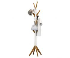 Style home Garderobenständer Kleiderständer Holz Garderobe acht Haken für Flur Diele Schlafzimmer Wartezimmer Weiß und Bambus Höhe: ca 178cm