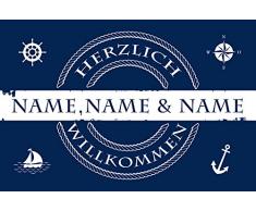 Eule-Design Fußmatte Hamburg Seemann & Meer mit Namen Hafen Schiff Yacht Anker (Blau, 60x40)