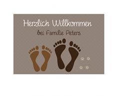 4you Design Fußmatte Füße & Pfoten mit Namen - Fußabtreter - Geschenkidee Geschenk Familie (braun 2-Fußpaare)