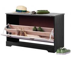 Loft24 Schuhschrank Kiefer massiv Schuhbank Schuhregal Bank Flur Garderobe Landhaus weiß Dunkelbraun 90 x 40 x 55 cm
