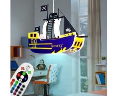 LED Kinder Pendel Decken Hänge Lampe Leuchte Piraten-Schiff Spiel-Zimmer inkl. RGB Fernbedienung Farbwechsler dimmbar Beleuchtung