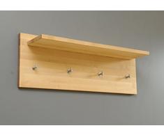 Kleiderhakenleiste mit Ablage inklusive Haken Garderobenbrett Garderobenleiste Hakenleiste Wandgarderobe Flurgarderobe Holzgarderobe Massivholz Birke (100cm x 35cm x 25mm, Birke)