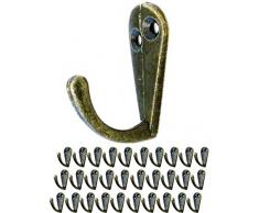 FUXXER® - 30x Antike Wand-Haken, Garderoben-Haken, Handtuch-Haken, Kleider-Haken, Eisen-Haken, Messing Bronze Design, Vintage Landhaus Retro, 30er Set